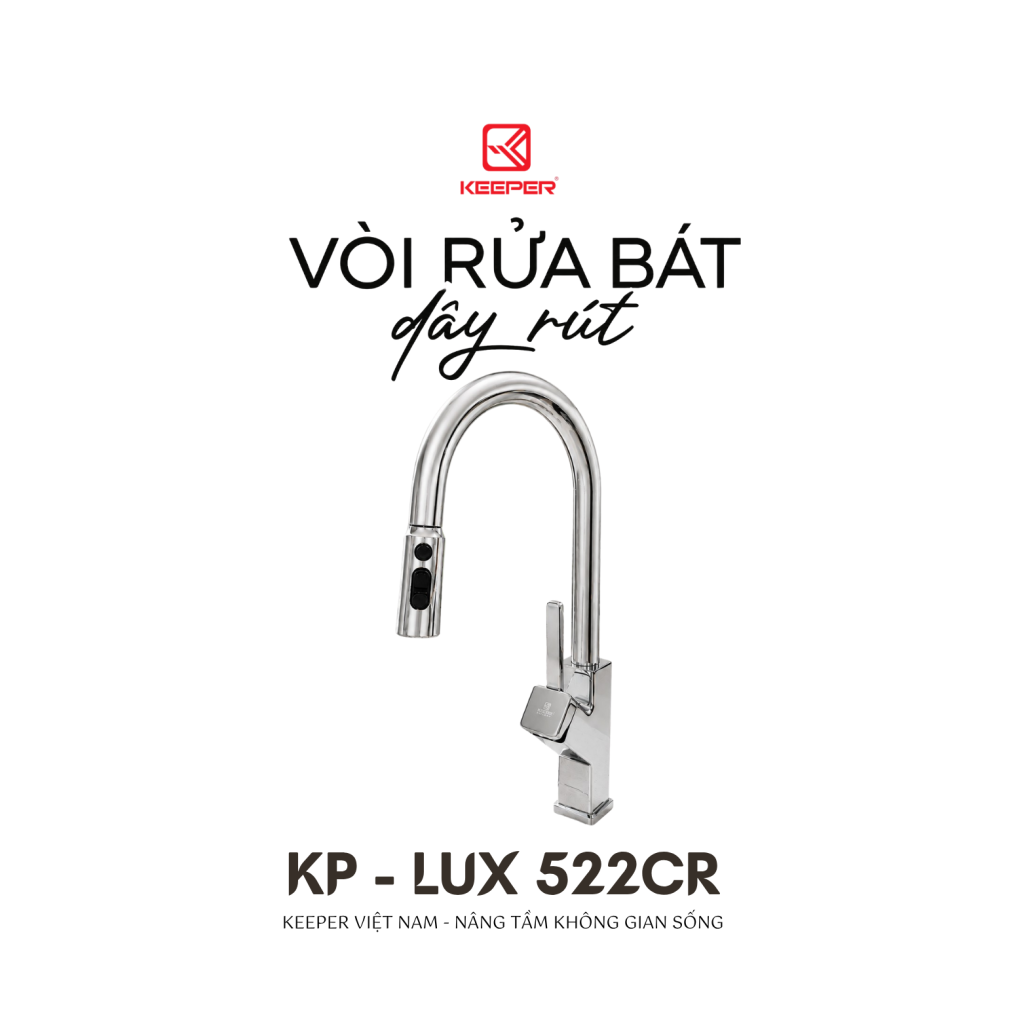 VÒI RỬA BÁT DÂY RÚT KEEPER KP – LUX 522CR