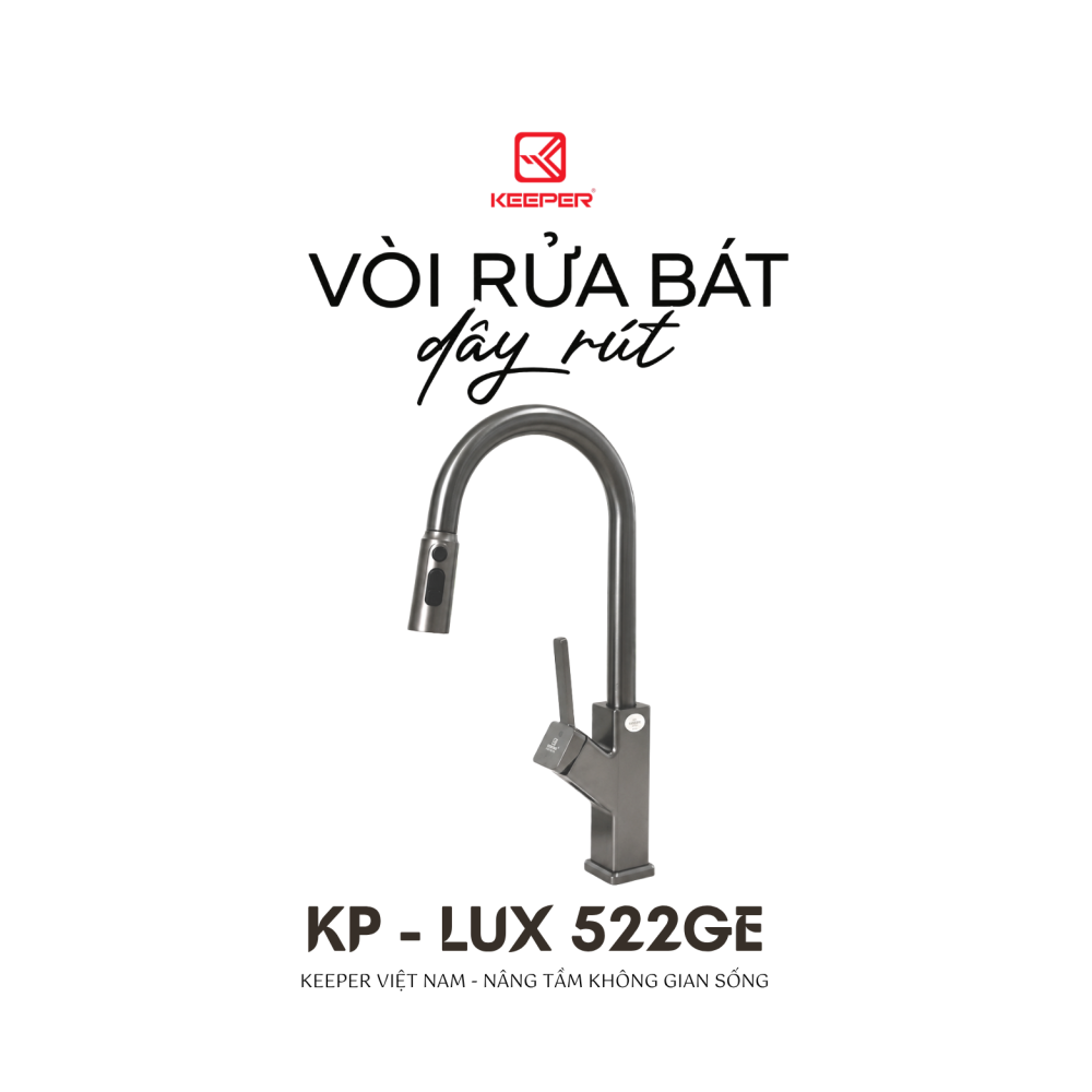 VÒI RỬA BÁT DÂY RÚT KEEPER KP - LUX 522GE