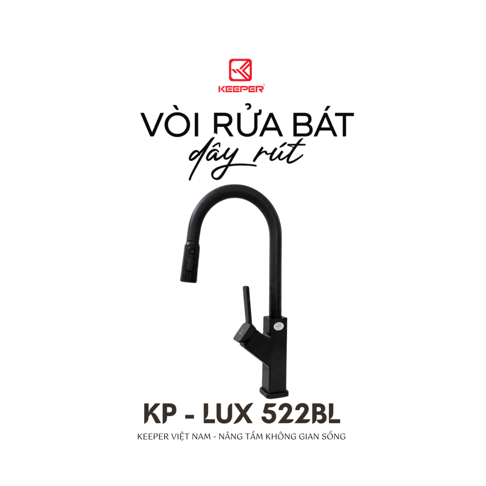 VÒI RỬA BÁT DÂY RÚT KEEPER KP - LUX 522BL
