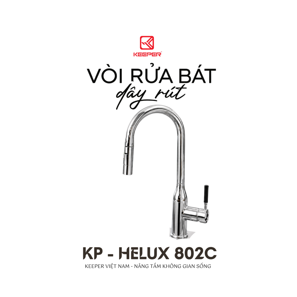 VÒI RỬA BÁT DÂY RÚT KEEPER KP - HELUX - 802C