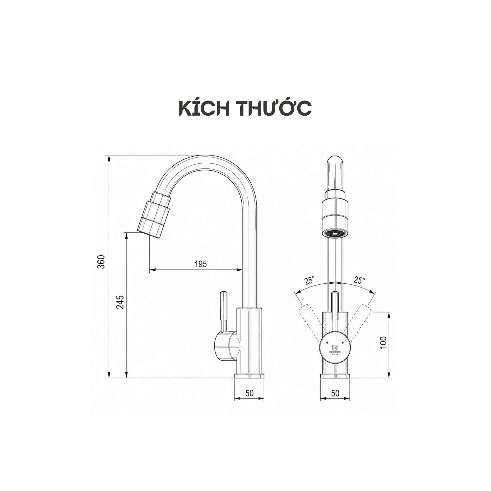 VÒI RỬA BÁT CỐ ĐỊNH KEEPER KP - FIXED 509Q - Ảnh 2